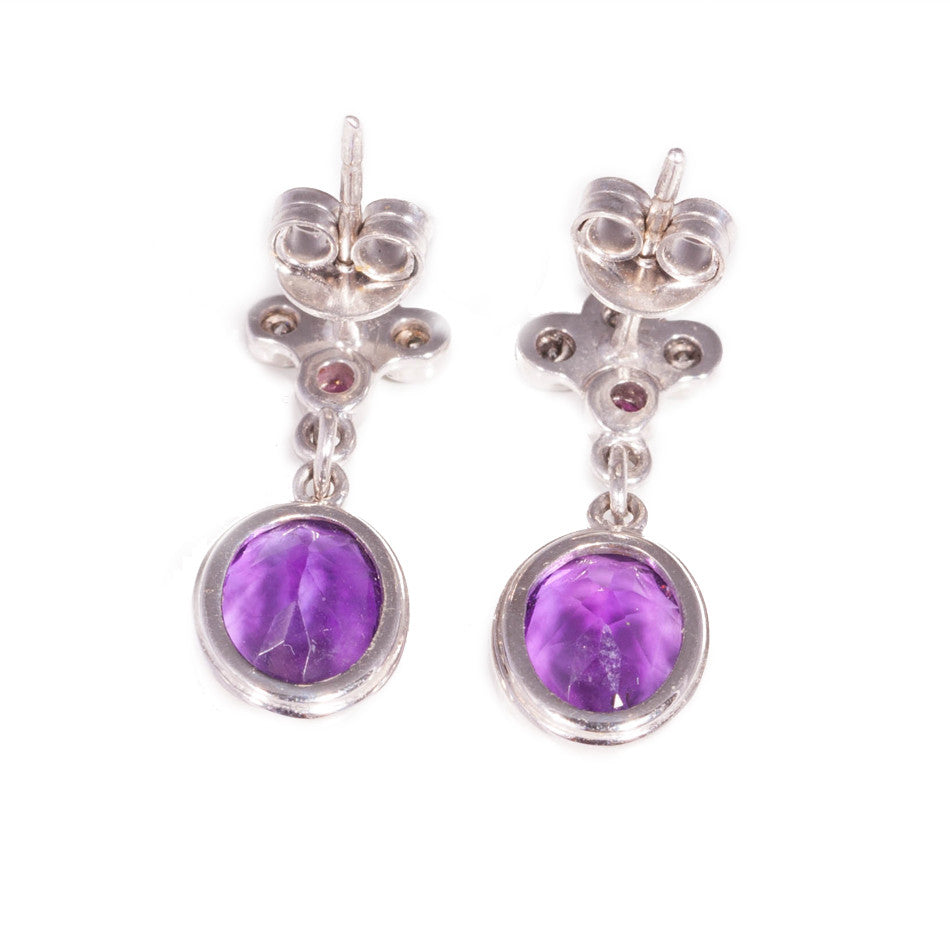 Amethyst, Diamond & Ruby Earrings in 18ct