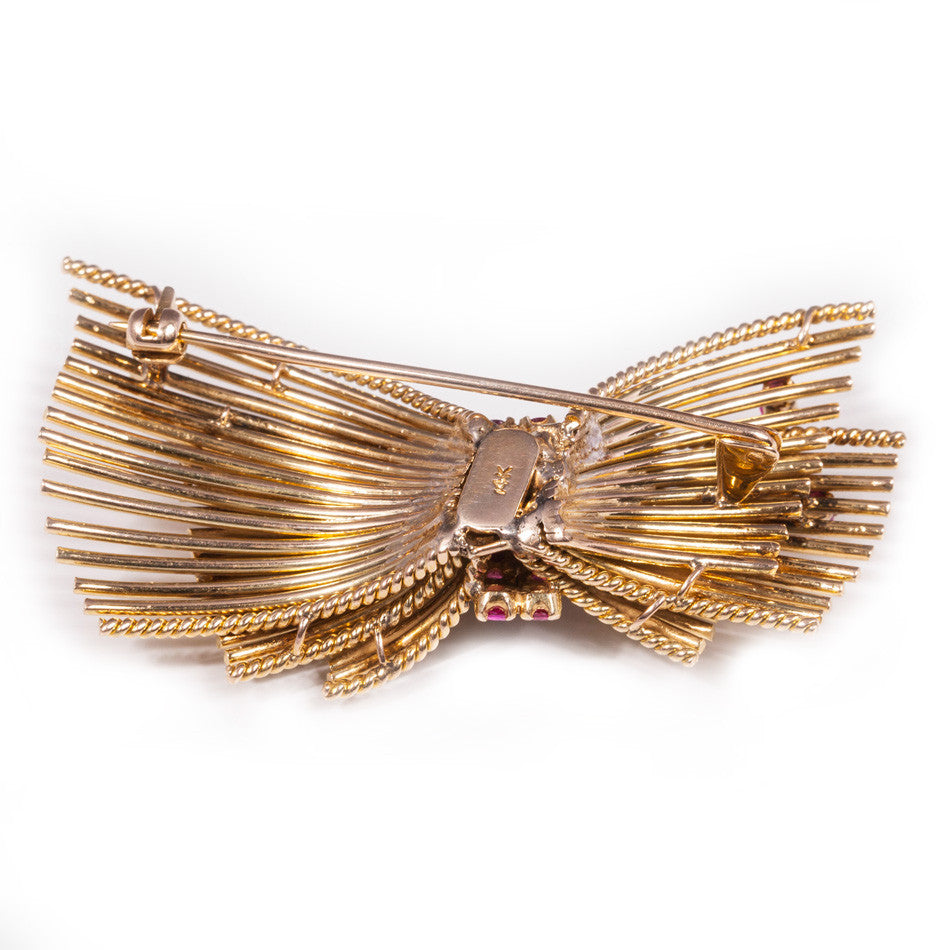 Antique Ruby Bow Brooch in 14ct yellow gold