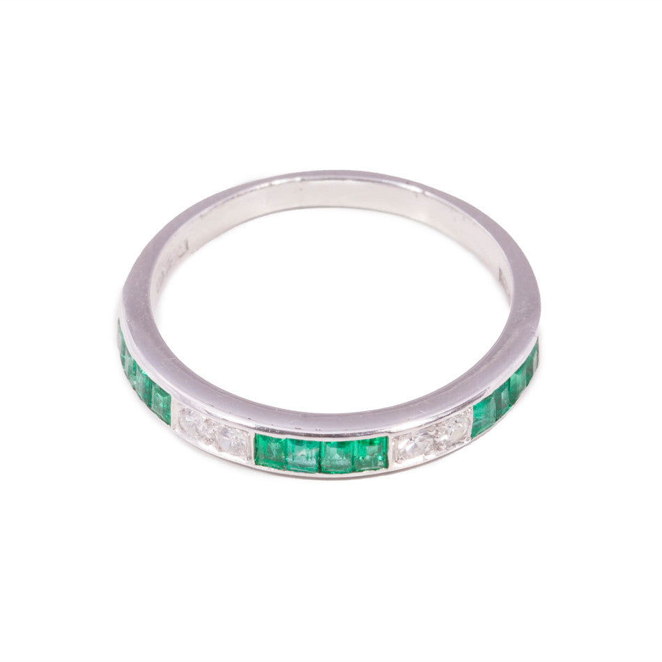 Emerald & Diamond Band in Platinum  & 18ct white gold