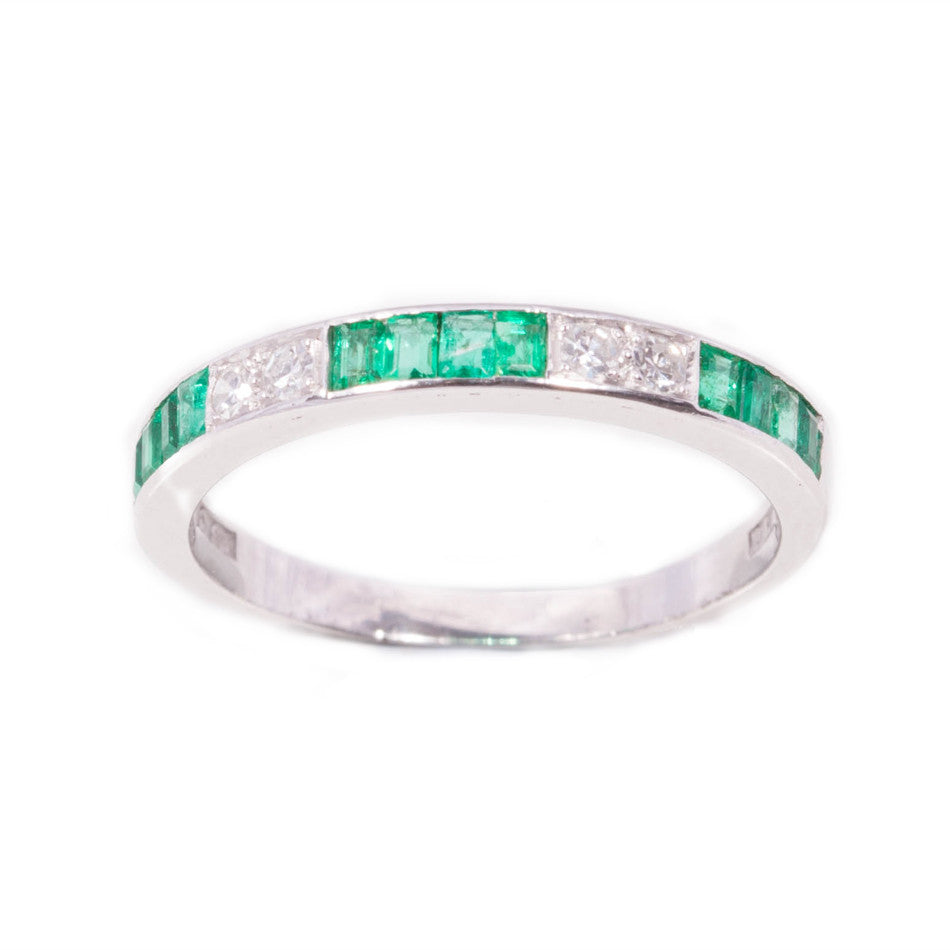 Emerald & Diamond Band in Platinum  & 18ct white gold