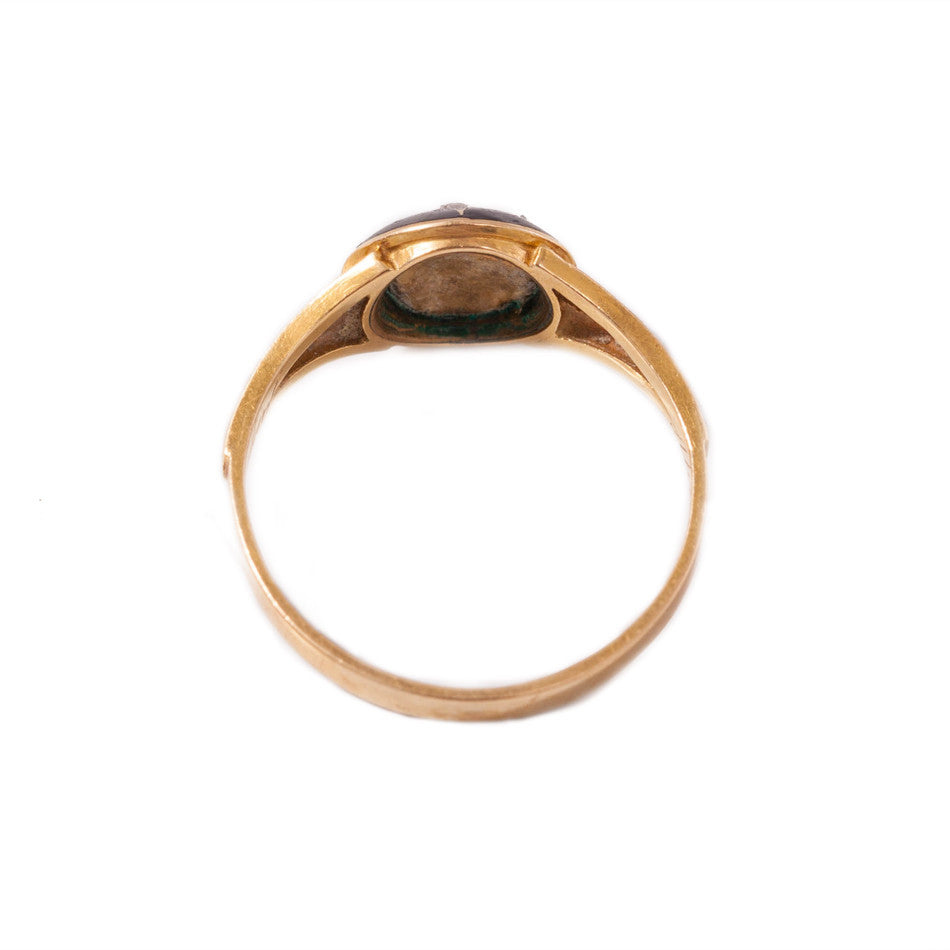 Victorian diamond & pearl mourning ring in 18ct