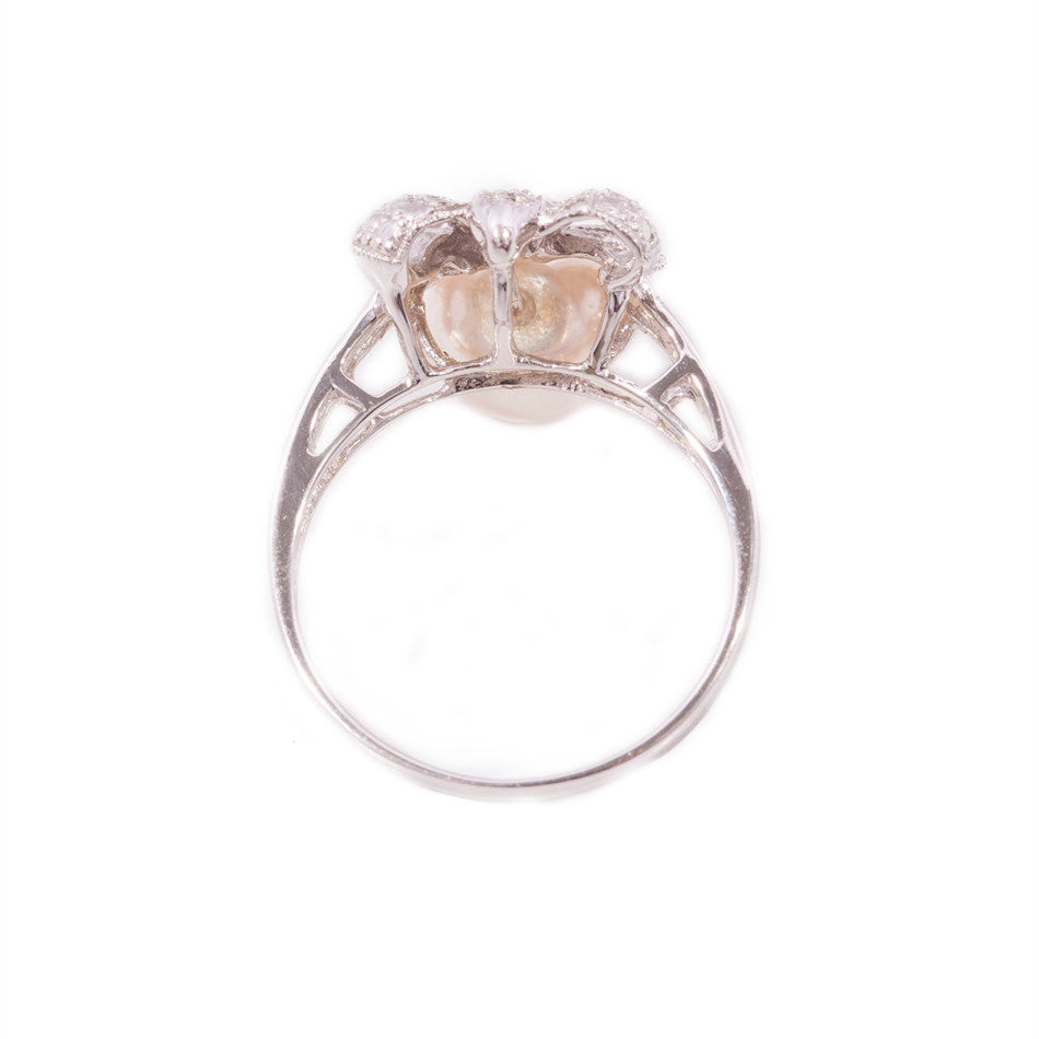 Cultured Pearl & Diamond Bow Ring in 18ct gold