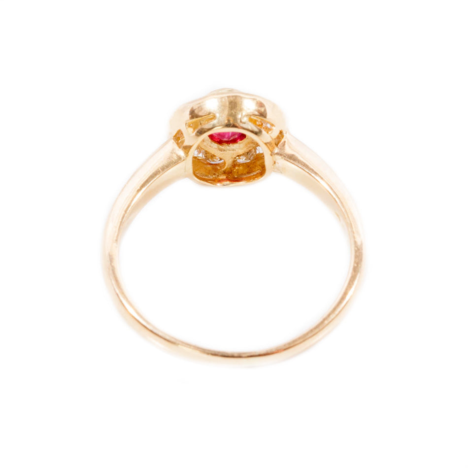 Vintage ruby & diamond cluster ring in 18ct yellow gold