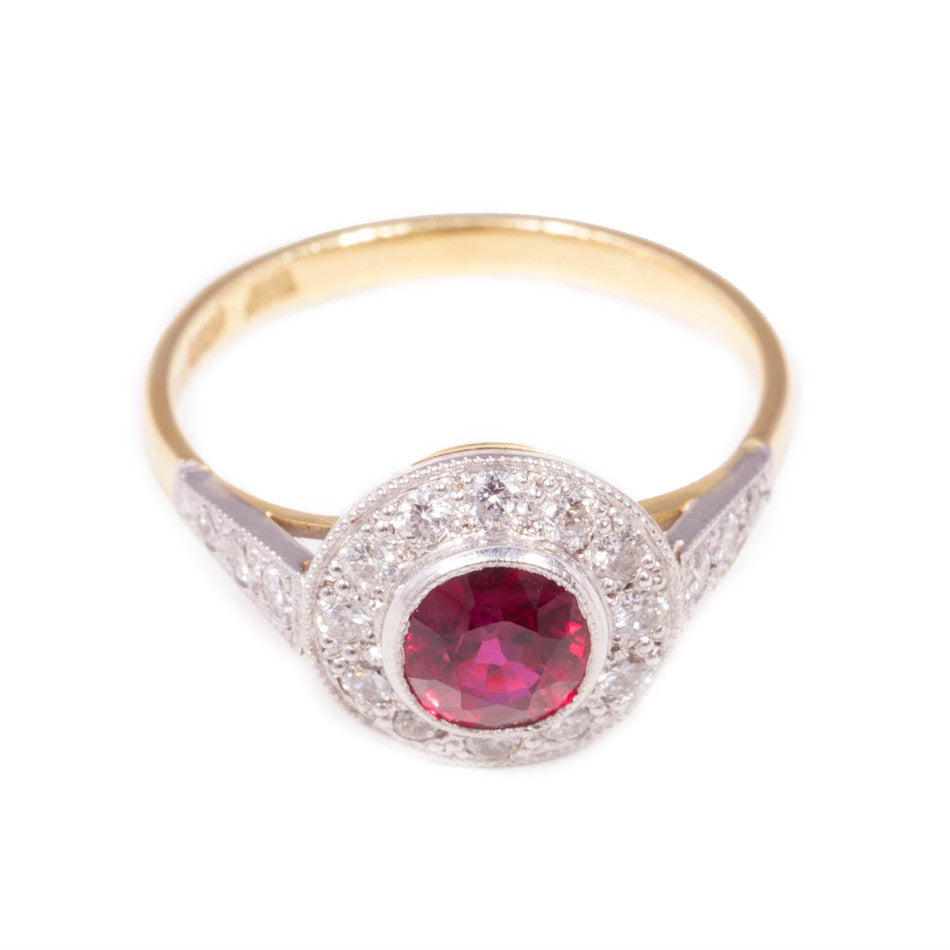Ruby & Diamond Art Deco Style Cluster ring in 18ct