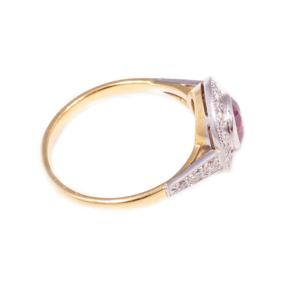 Ruby & Diamond Art Deco Style Cluster ring in 18ct