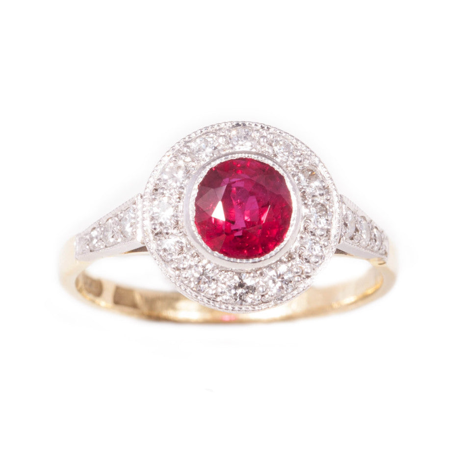 Ruby & Diamond Art Deco Style Cluster ring in 18ct