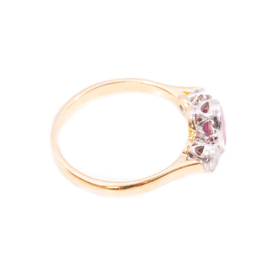 Handmade Ruby & Diamond 3 stone ring in 18ct
