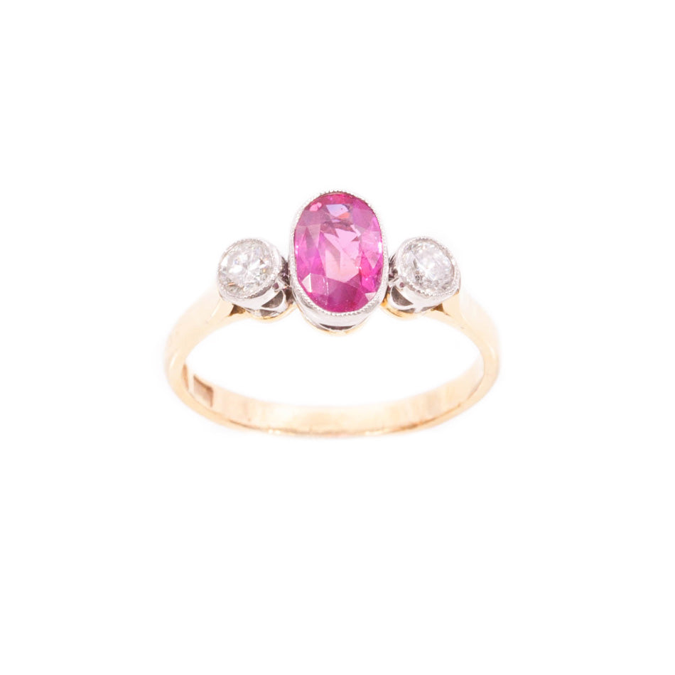 Handmade Ruby & Diamond 3 stone ring in 18ct