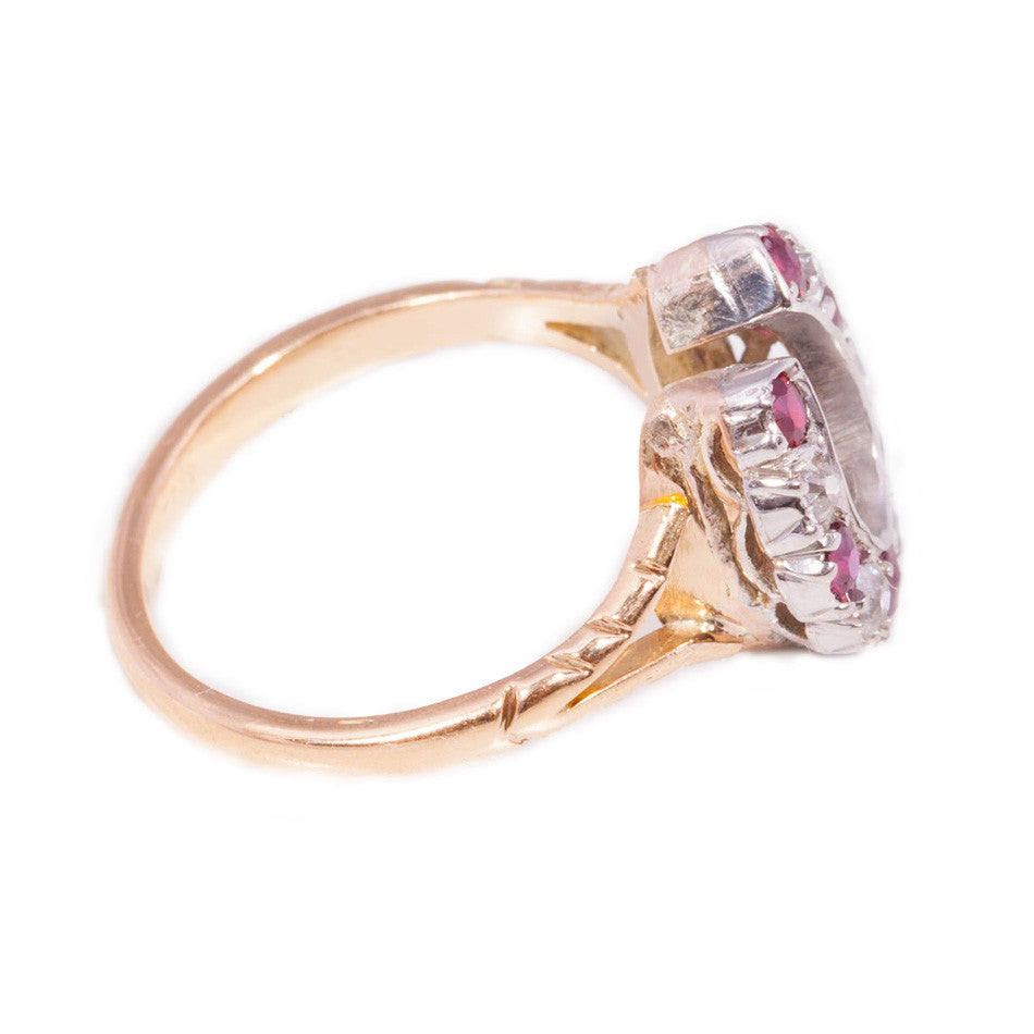 Antique Ruby and Diamond Horseshoe Ring in 18ct yellow gold