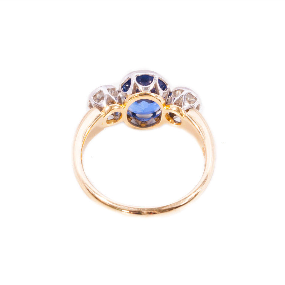 Handmade Ceylon Sapphire & Diamond Ring in 14ct gold