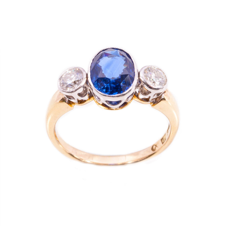 Handmade Ceylon Sapphire & Diamond Ring in 18ct gold