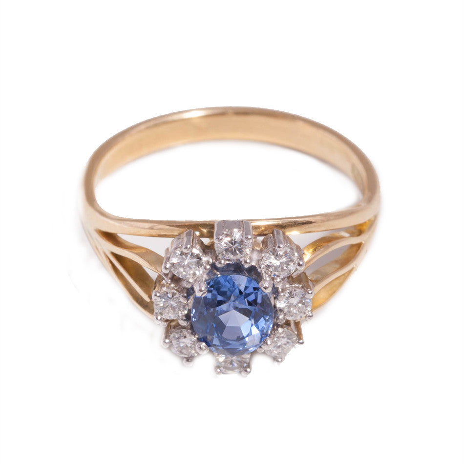 Handmade Sapphire and Diamond Cluster ring in 18ct