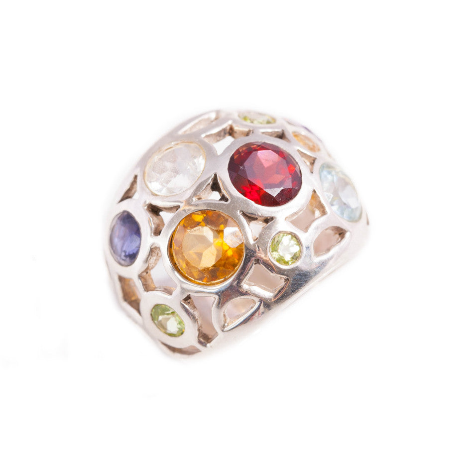 Garnet, Topaz, Amethyst, Peridot & Citrine Silver Cocktail Ring