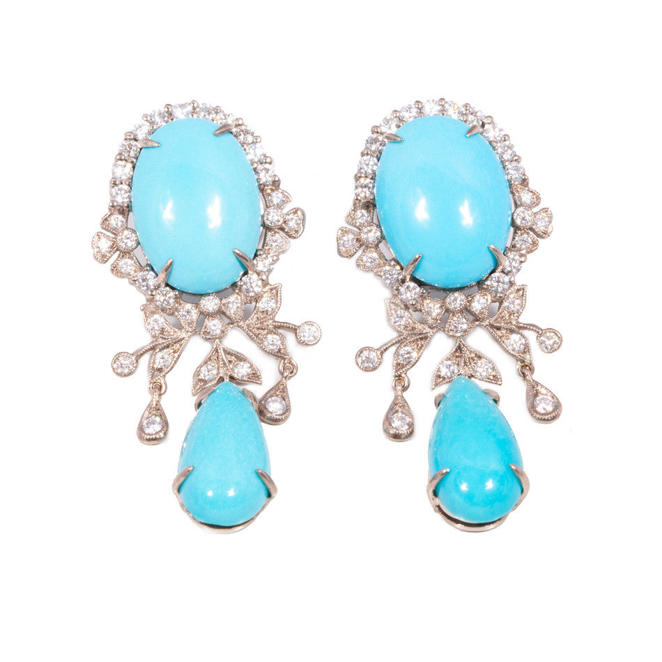 Turquoise and Diamond Chandelier Earrings in 18ct white gold