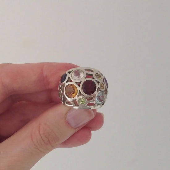 Garnet, Topaz, Amethyst, Peridot & Citrine Silver Cocktail Ring