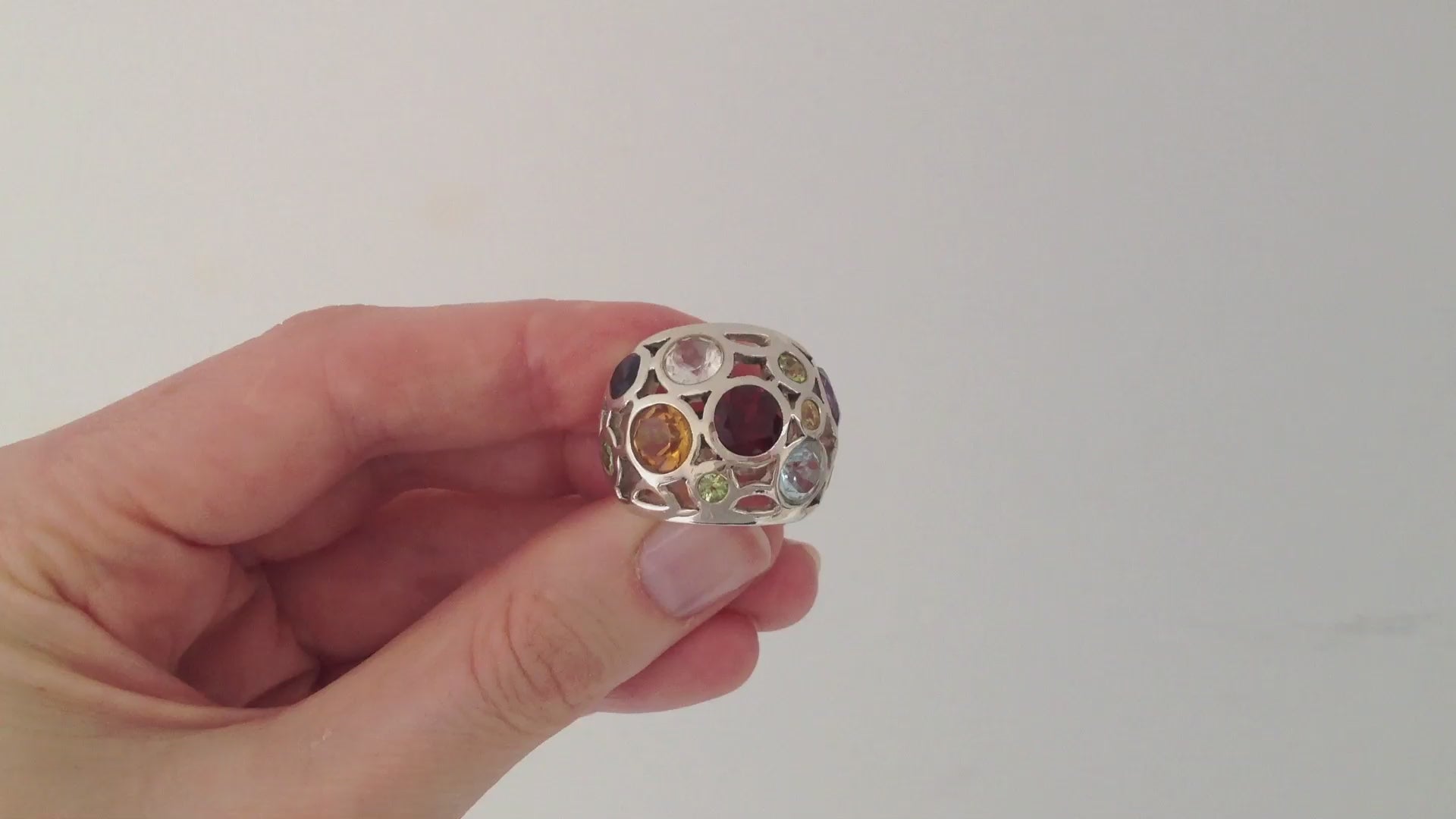 Garnet, Topaz, Amethyst, Peridot & Citrine Silver Cocktail Ring