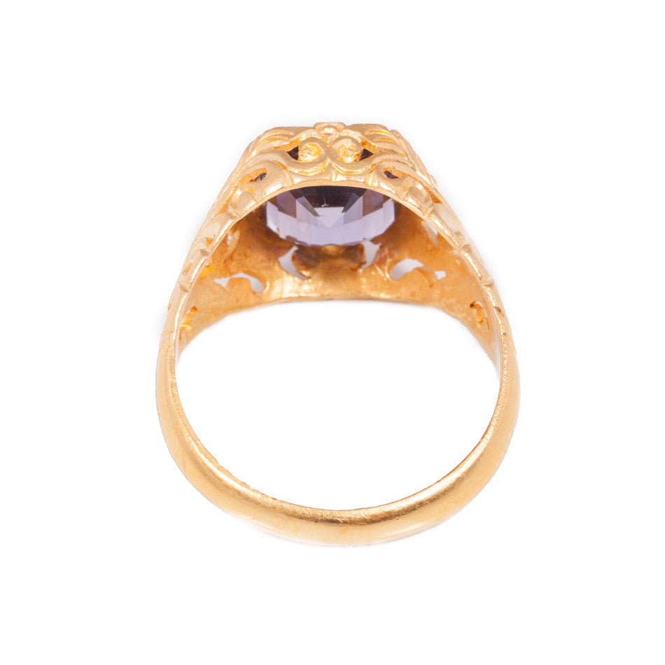 Handmade Art deco Style Iolite Ring in 22ct yellow gold