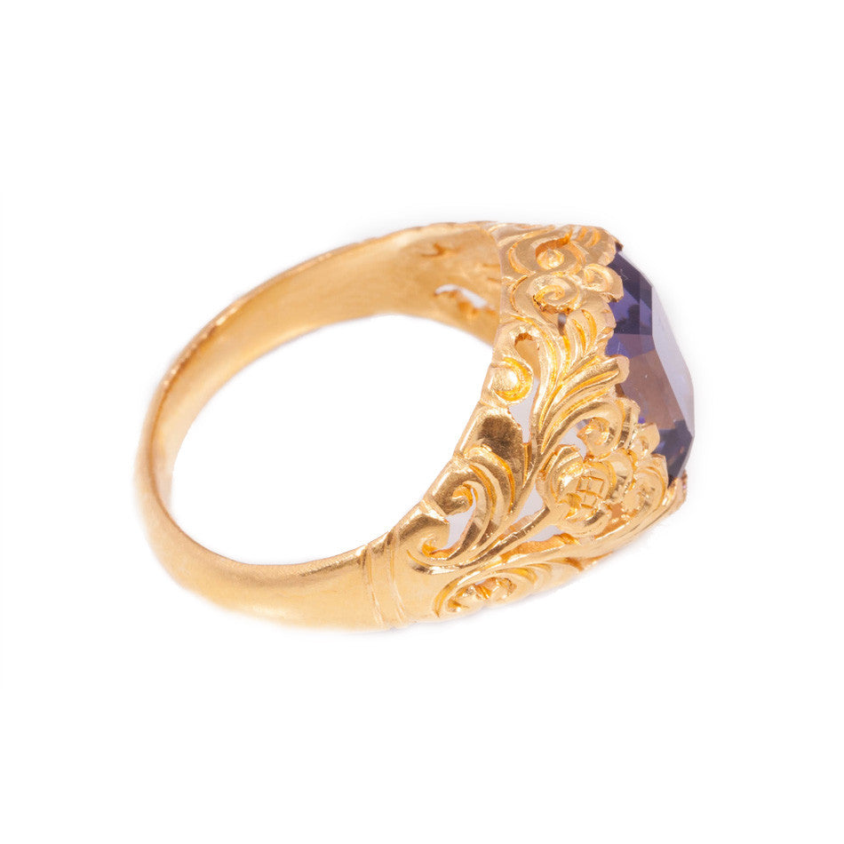 Handmade Art deco Style Iolite Ring in 22ct yellow gold