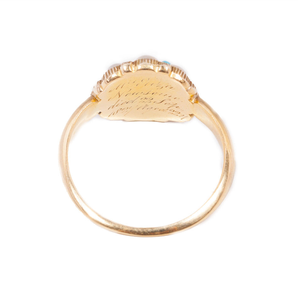 Antique Moonstone Turquoise & Pearl Ring in 18ct yellow gold