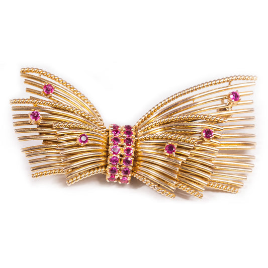 Antique Ruby Bow Brooch in 14ct gold