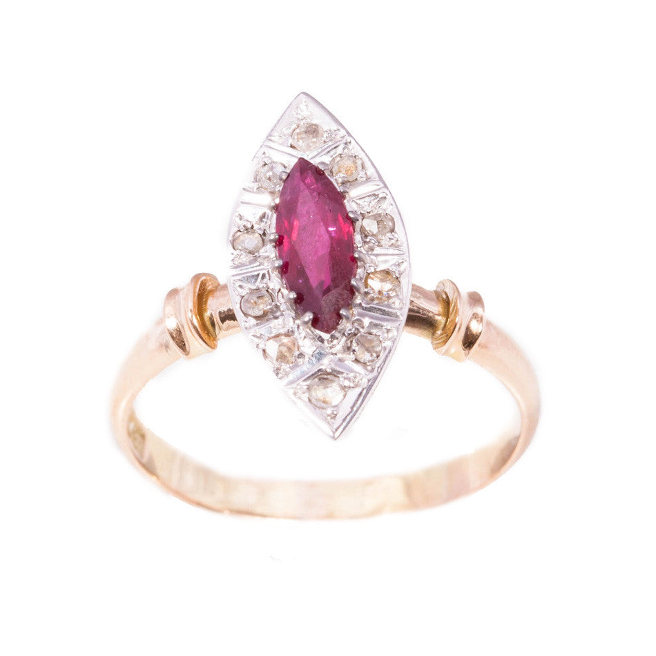 Antique Ruby and Rose Cut Diamond Ring ring set in 15ct rose gold