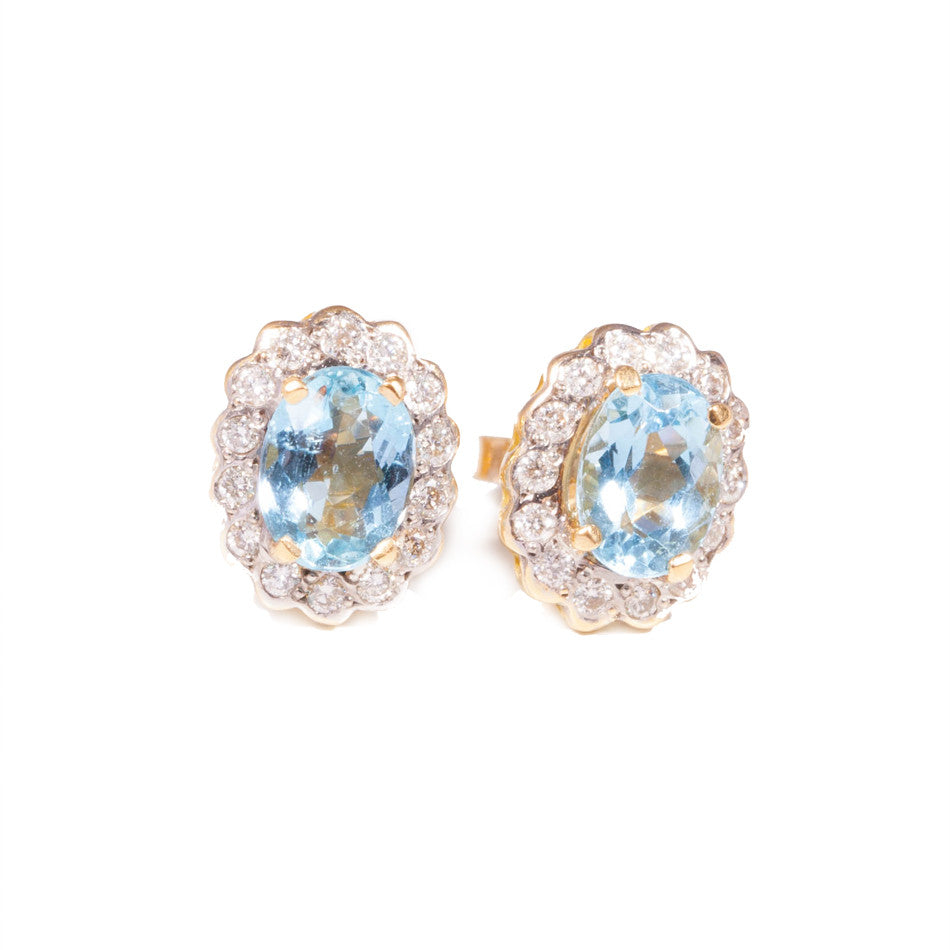 Aquamarine & Diamond Earrings set in 18ct yellow gold