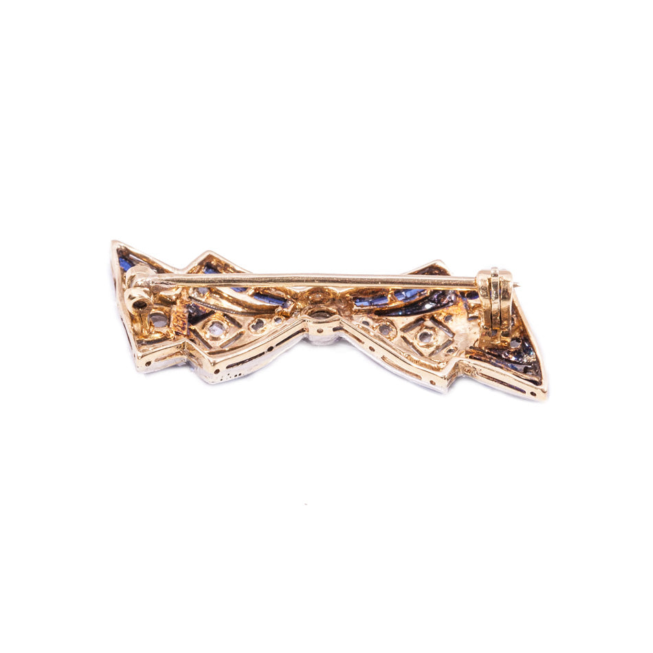 Original Art Deco Platinum Diamond & Sapphire Bow Brooch
