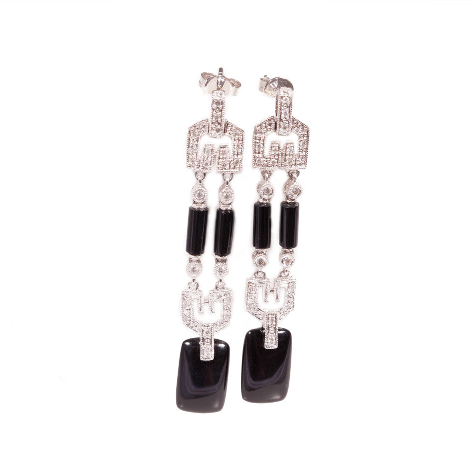 Art Deco Style Onyx & Diamond Earrings in 18ct white gold.