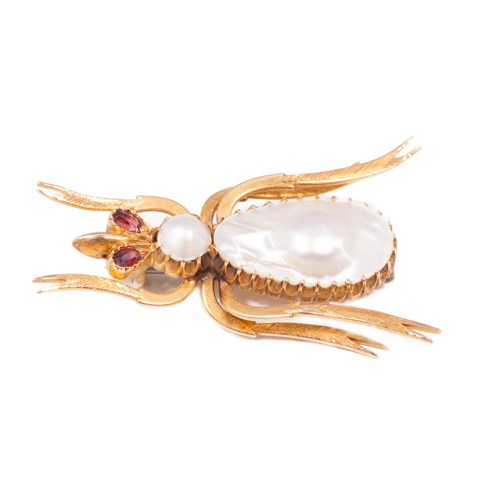Antique 15ct Pearl & Garnet Bug Brooch