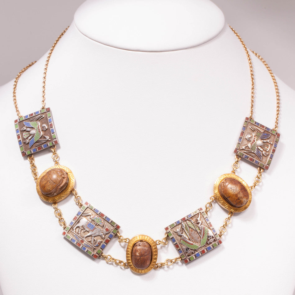 Victorian Egyptian Revival Scarab & Enamel necklace set in 18ct