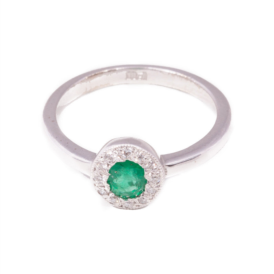 Art Deco Style Emerald & Diamond Ring in 18ct white gold