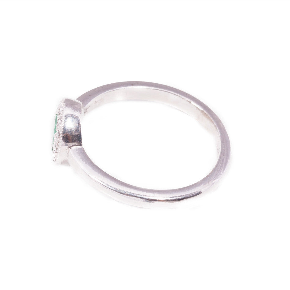 Art Deco Style Emerald & Diamond Ring in 18ct white gold