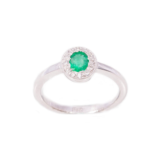 Art Deco Style Emerald & Diamond Ring in 18ct white gold