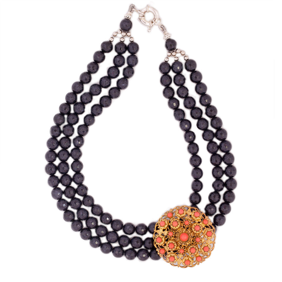 grey bead statement necklace