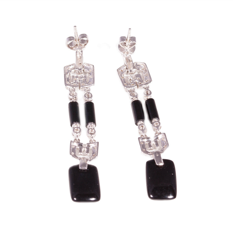 Art Deco Style Onyx & Diamond Earrings in 18ct