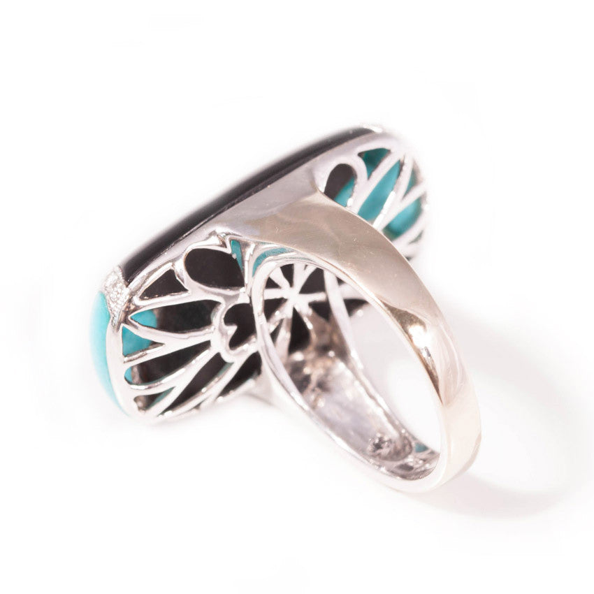 Art Deco Style Turquoise & Onyx Ring in 18ct