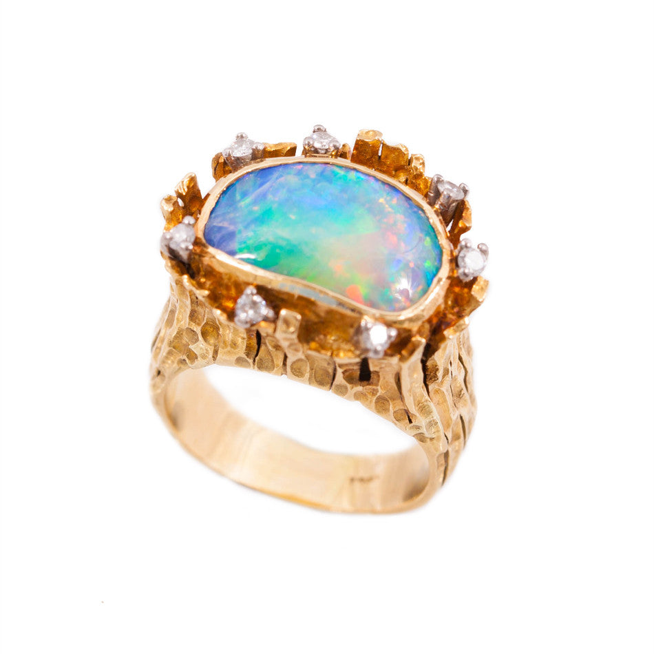 Vintage Black Opal & Diamond Ring in 18ct