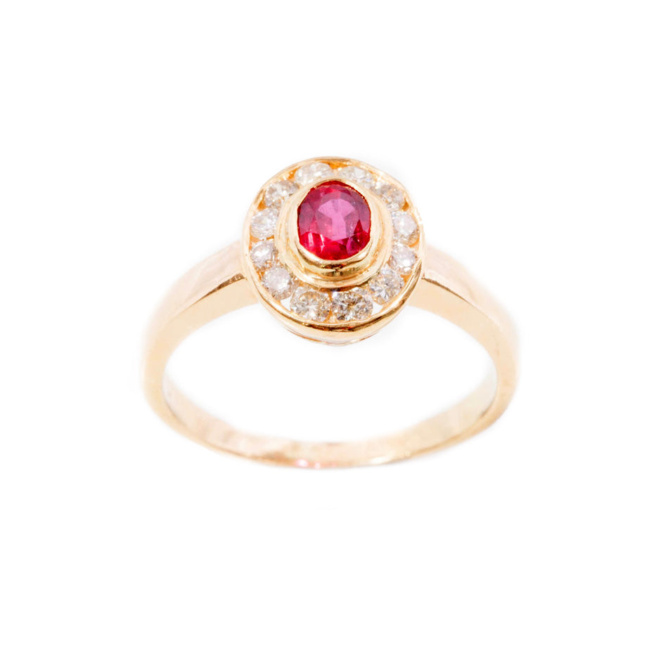 Ruby & diamond cluster ring in 18ct yellow gold