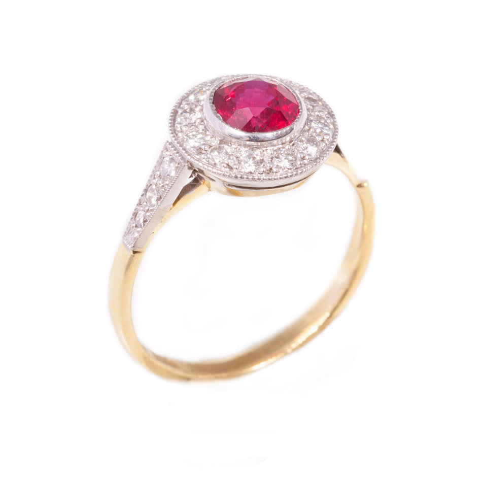 Ruby & Diamond Art Deco Style Cluster ring in 18ct