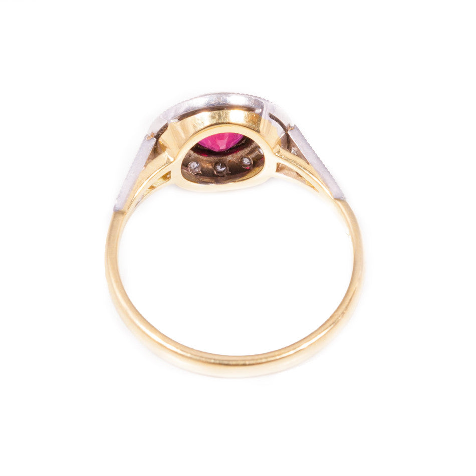 Ruby & Diamond Art Deco Style Cluster ring in 18ct