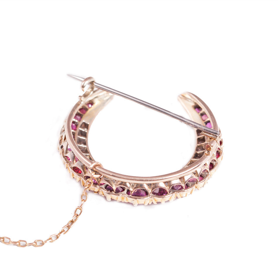 Antique Ruby & Diamond Crescent Brooch in 15ct