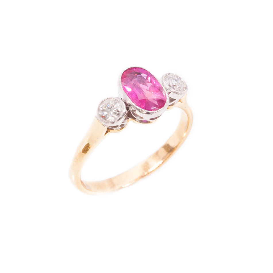 Handmade Ruby & Diamond 3 stone ring in 18ct