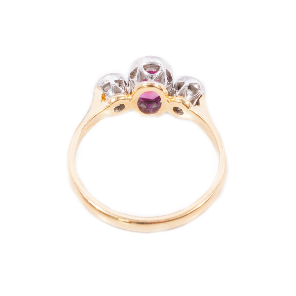 Handmade Ruby & Diamond 3 stone ring in 18ct