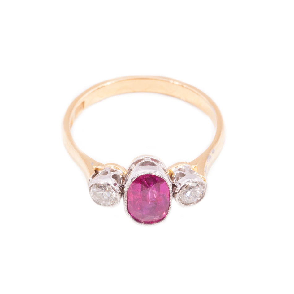 Handmade Ruby & Diamond 3 stone ring in 18ct
