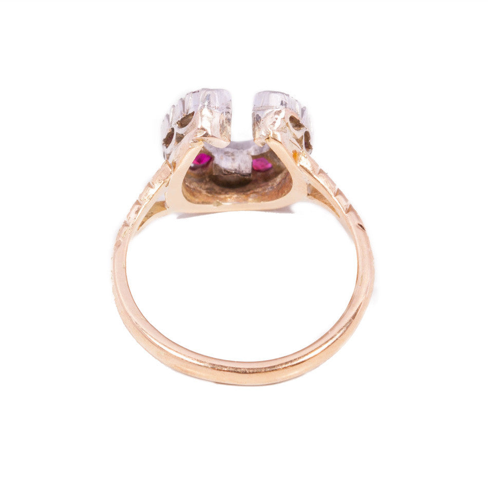 Antique Ruby and Diamond Horseshoe Ring in 18ct yellow gold