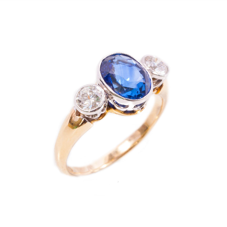 Handmade Ceylon Sapphire & Diamond Ring in 18ct gold