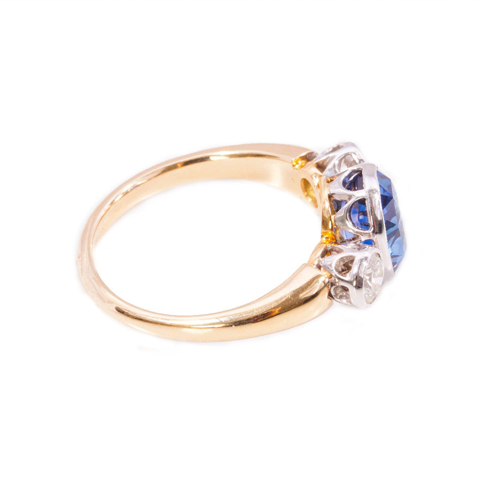 Handmade Ceylon Sapphire & Diamond Ring in 14ct gold