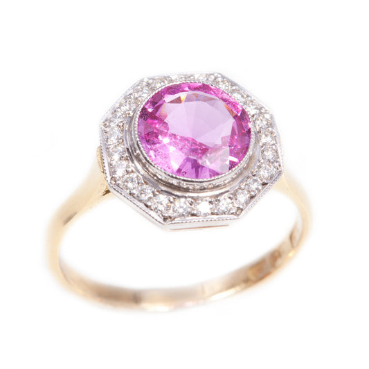 Handmade Pink Sapphire & Diamond Ring in 18ct gold