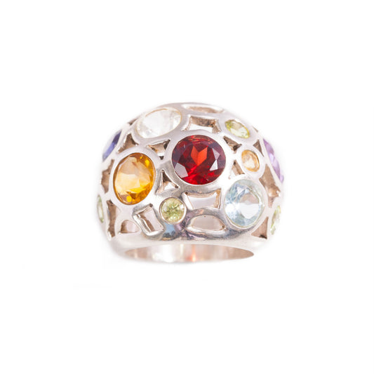 Garnet, Topaz, Amethyst, Peridot & Citrine Silver Cocktail Ring