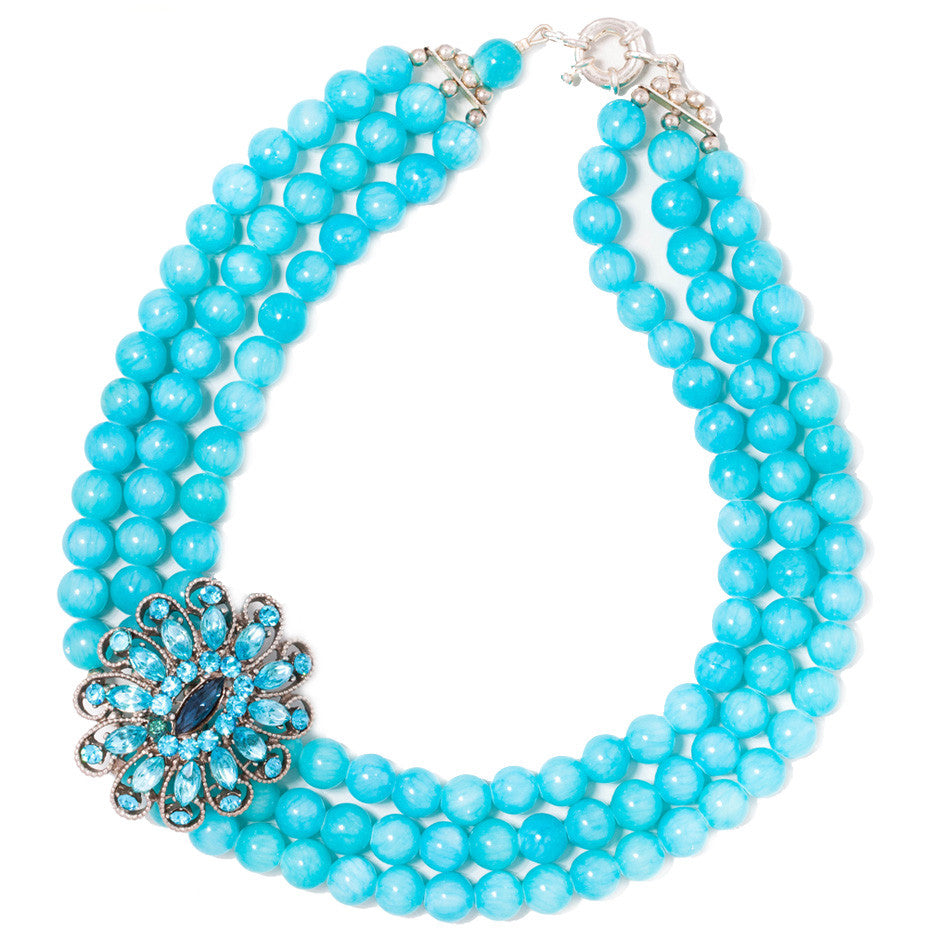 Turquoise blue bead statement necklace